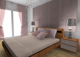 sypialnia delikatnie fioletowa