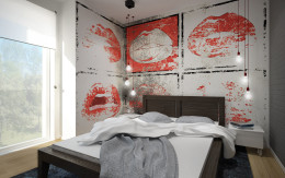 Designerskie mieszkanie z czerwienią - sypialnia